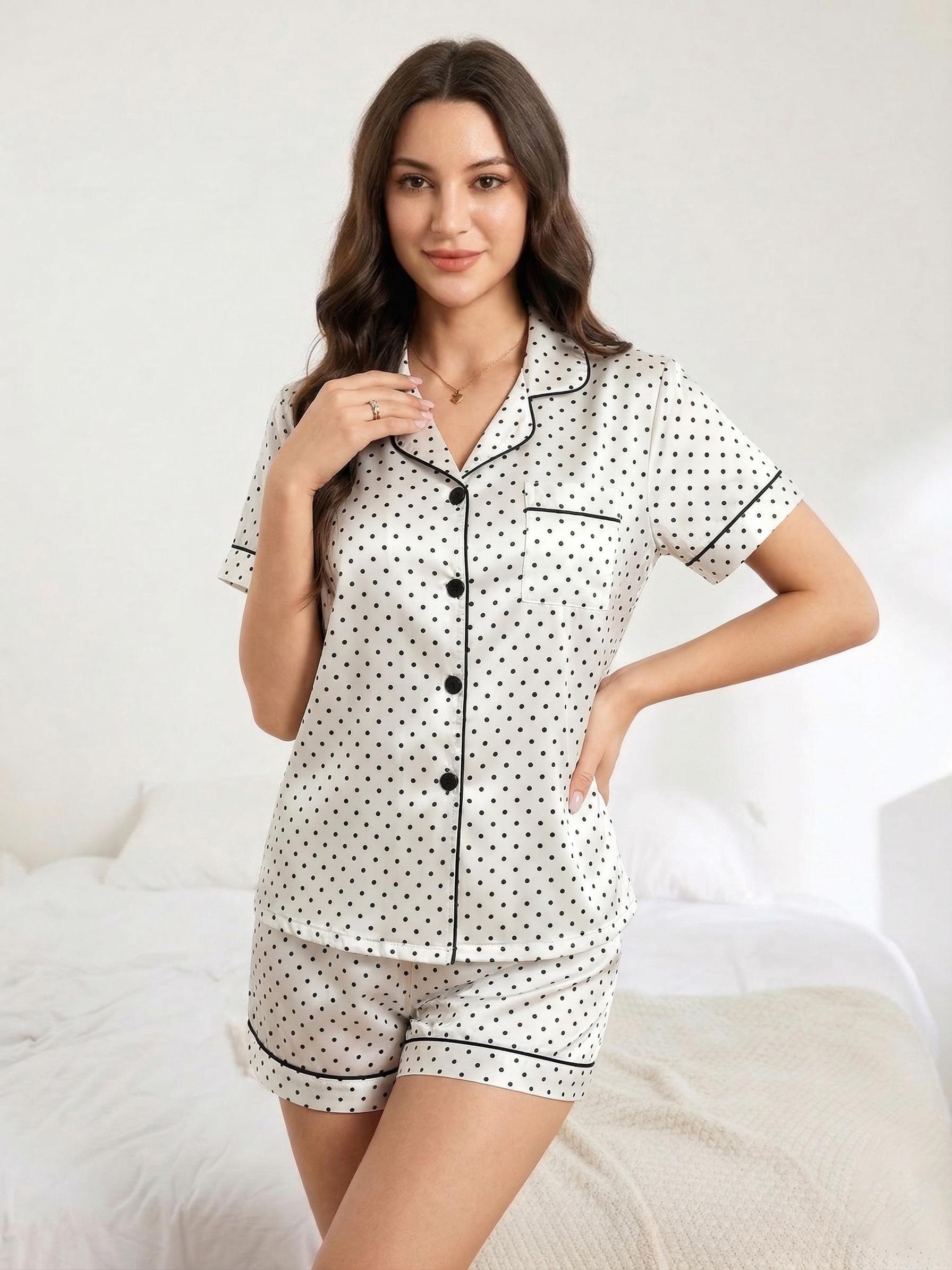 Couple Casual Sleepwear Set, Two-Piece Short Sleeve + Shorts, Ice Silk Comfortable Home Wear, Summer Thin for Men and Women
