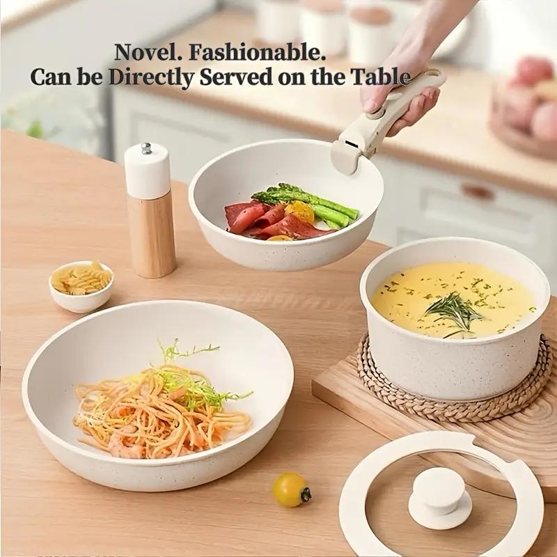 Portable Cookware Set - Lightweight non-stick removable cookware with pots and pans, space saving design suitable for small kitchens, easy to clean and compatible with electric stoves