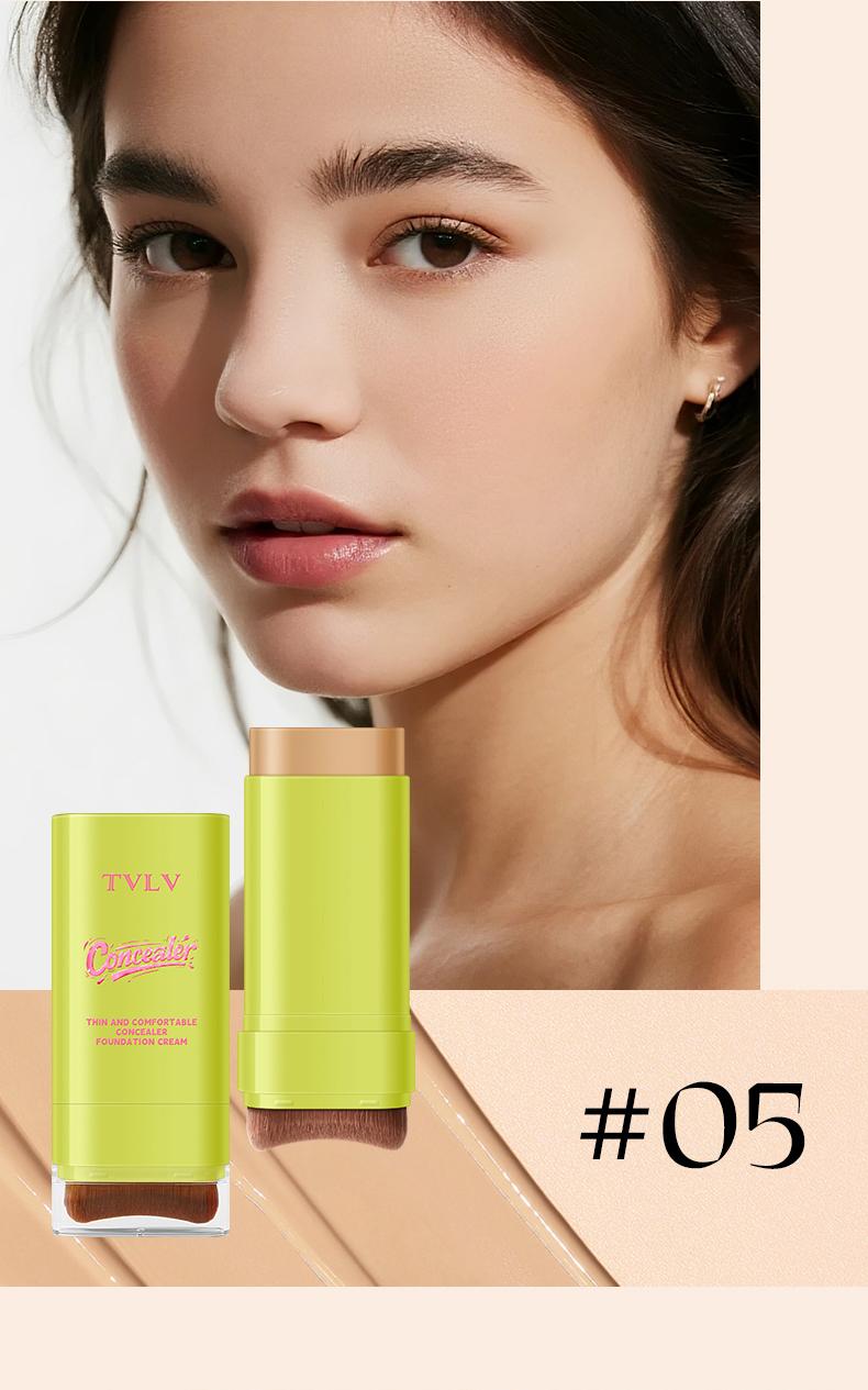 2-in-1 Concealer Foundation Stick with Built-in Brush, Long-Lasting Waterproof Matte Full Coverage, Crease & Sweat-Proof, Compact Portable, Includes Free Makeup Brush, Ideal for Daily & Party Use
