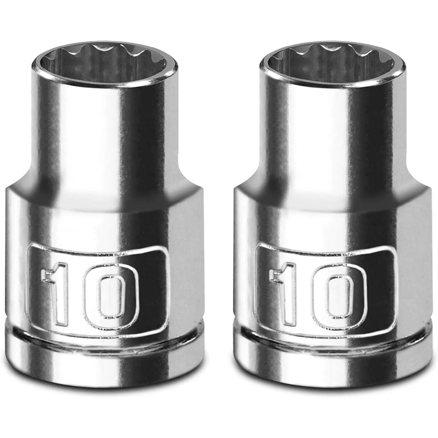 2 count 1/2" Drive 10mm Socket Set, Shallow, Mirror Finish, Cr-V Steel, 12-Point