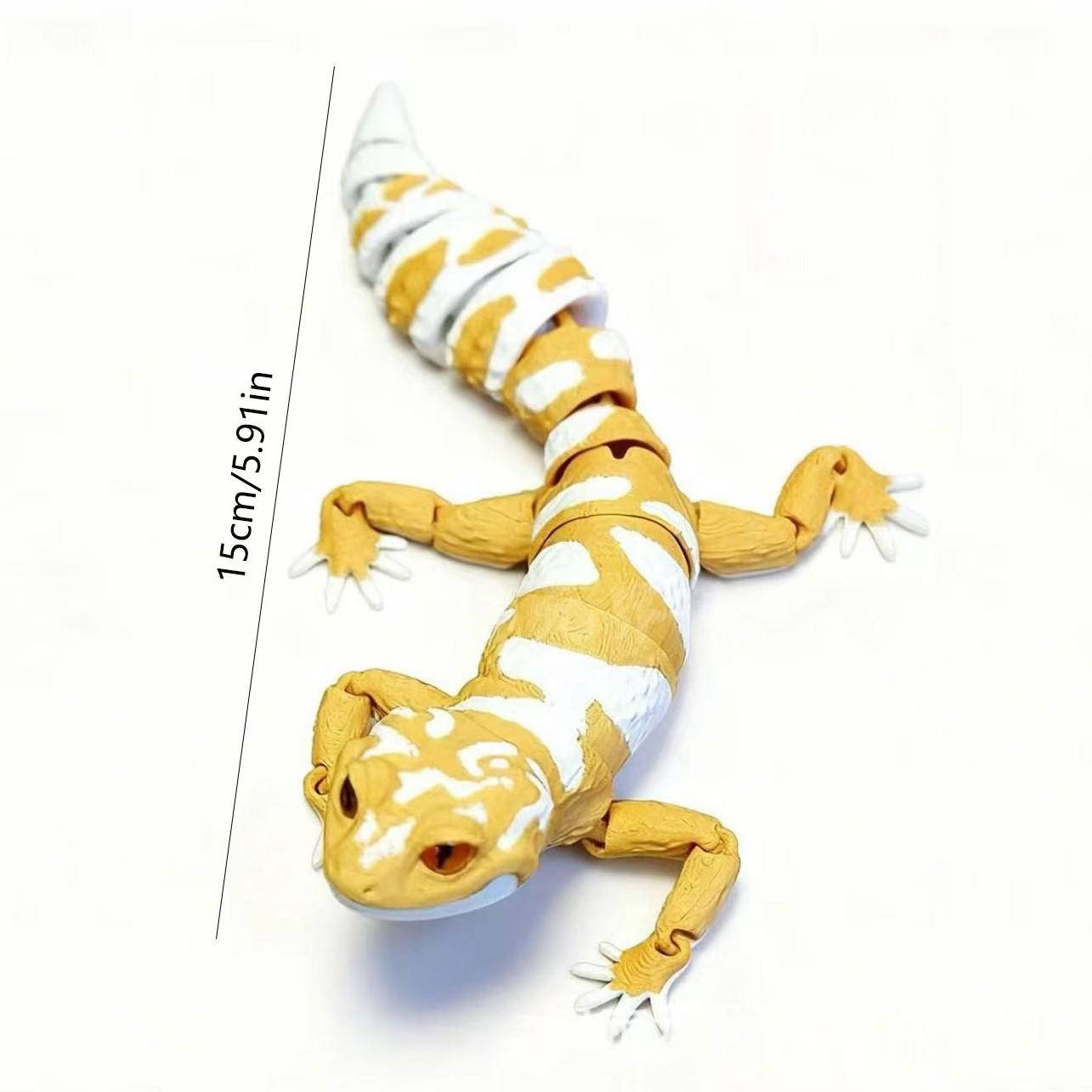 Leopard Print Lizard Figurine, 3D Printed Desktop Art & Collectible, Jointed Handmade Toy, Articulating Miniatures, Realistic Animal Model, Desk Decoration, Collectible Figurines
