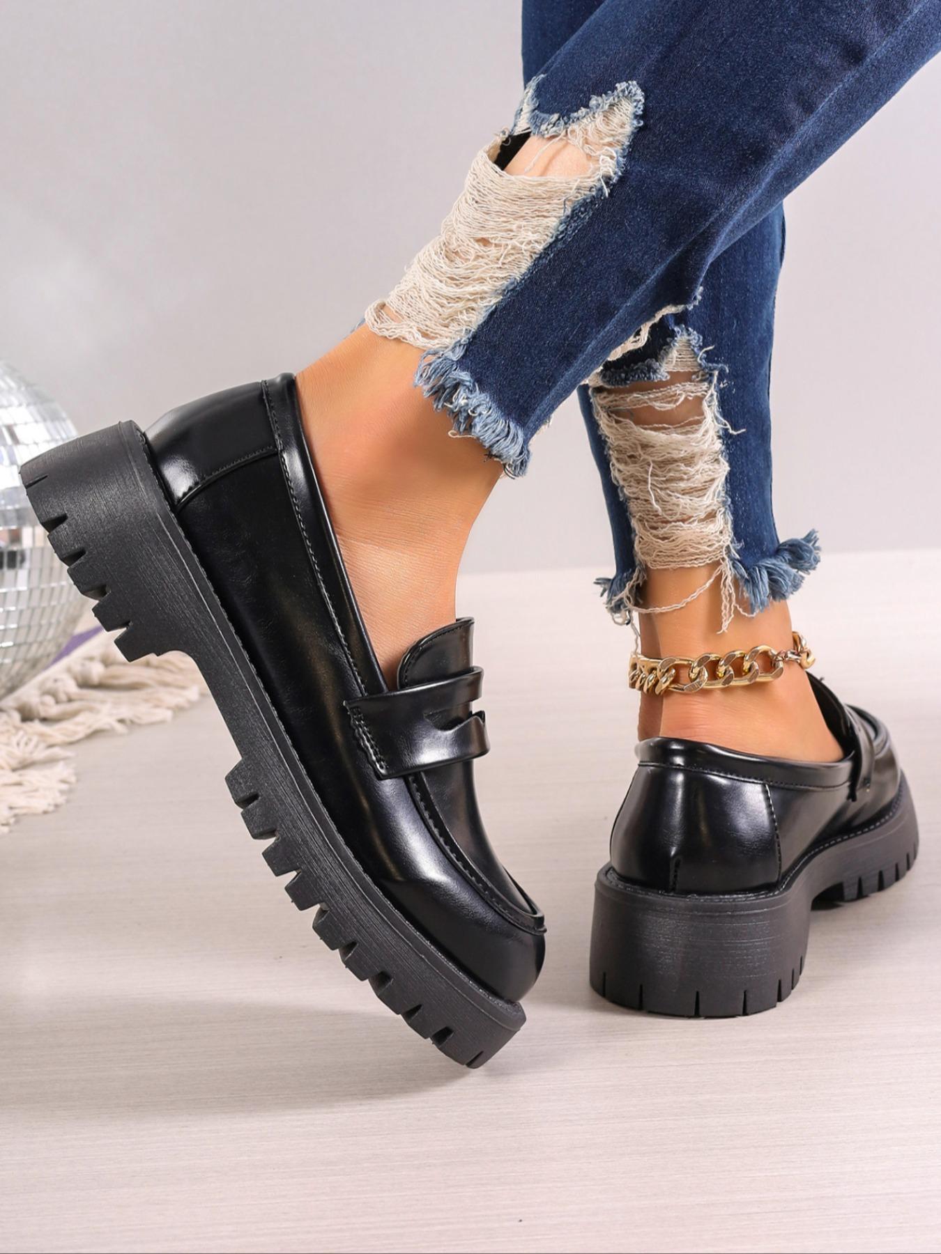 Women's Spring Summer New Thick Sole Single Shoe, One-Step Wide Foot Loafer, Flat British Style Small Leather Shoes, Casual Daily Wear