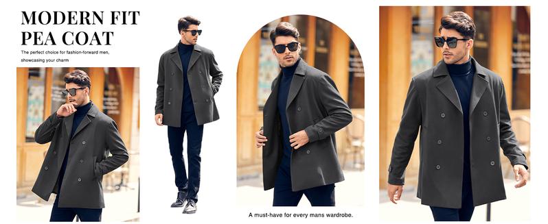 Runcati Men's Classic Pea Coat Notched Collar Double Breasted Slim Fit Winter Warm Heavyweight Trench Coats