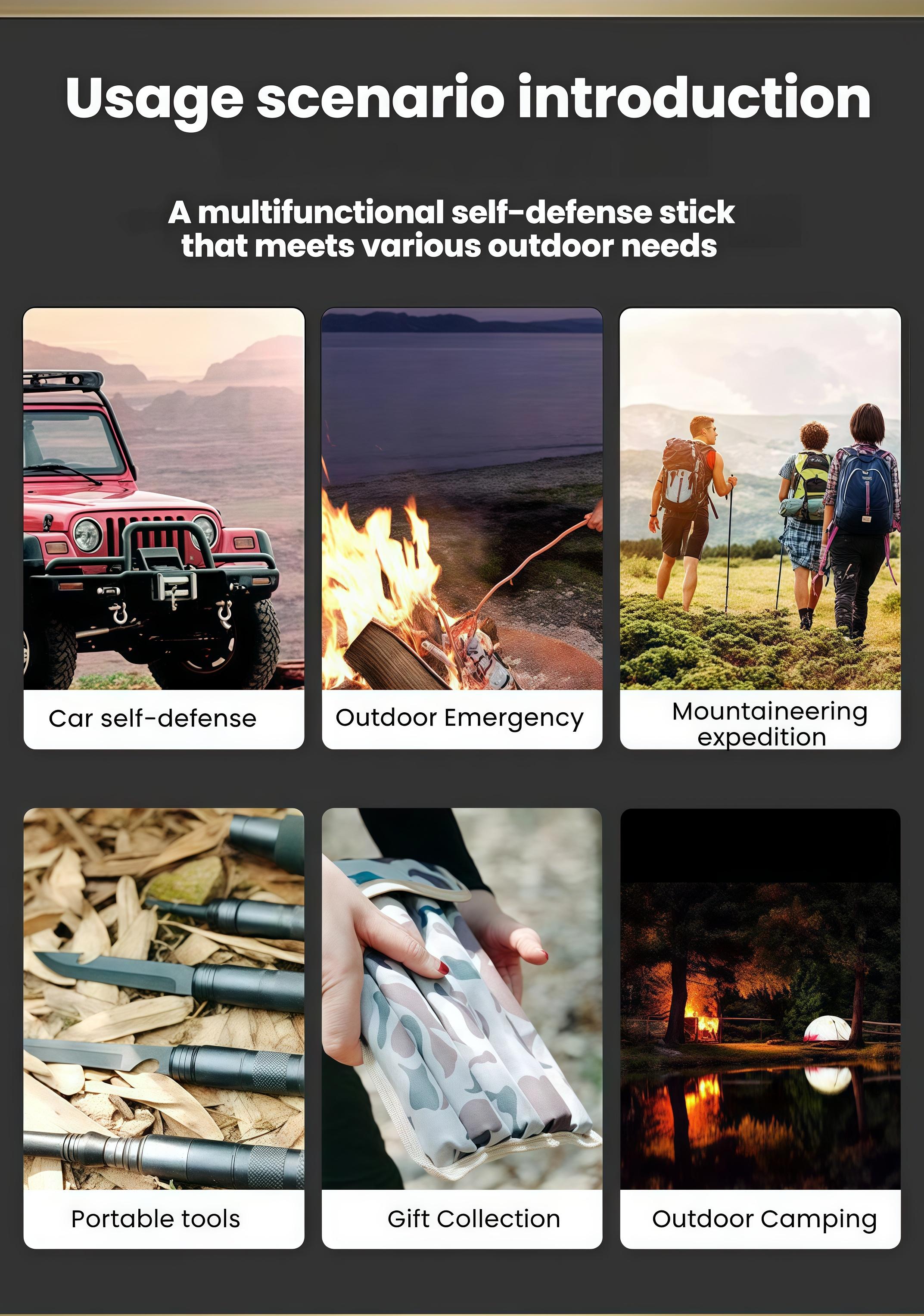 outdoorsmen gift tactical trekking walking Lightweight Adjustable Trekking Pole  mountain climb  7-in-1 Tactical Trekking Pole Your Ultimate Outdoor Survival Companion – Compass, Tinder, Saw Blade & More for Hiking & Camping stick multi-scenario camp con