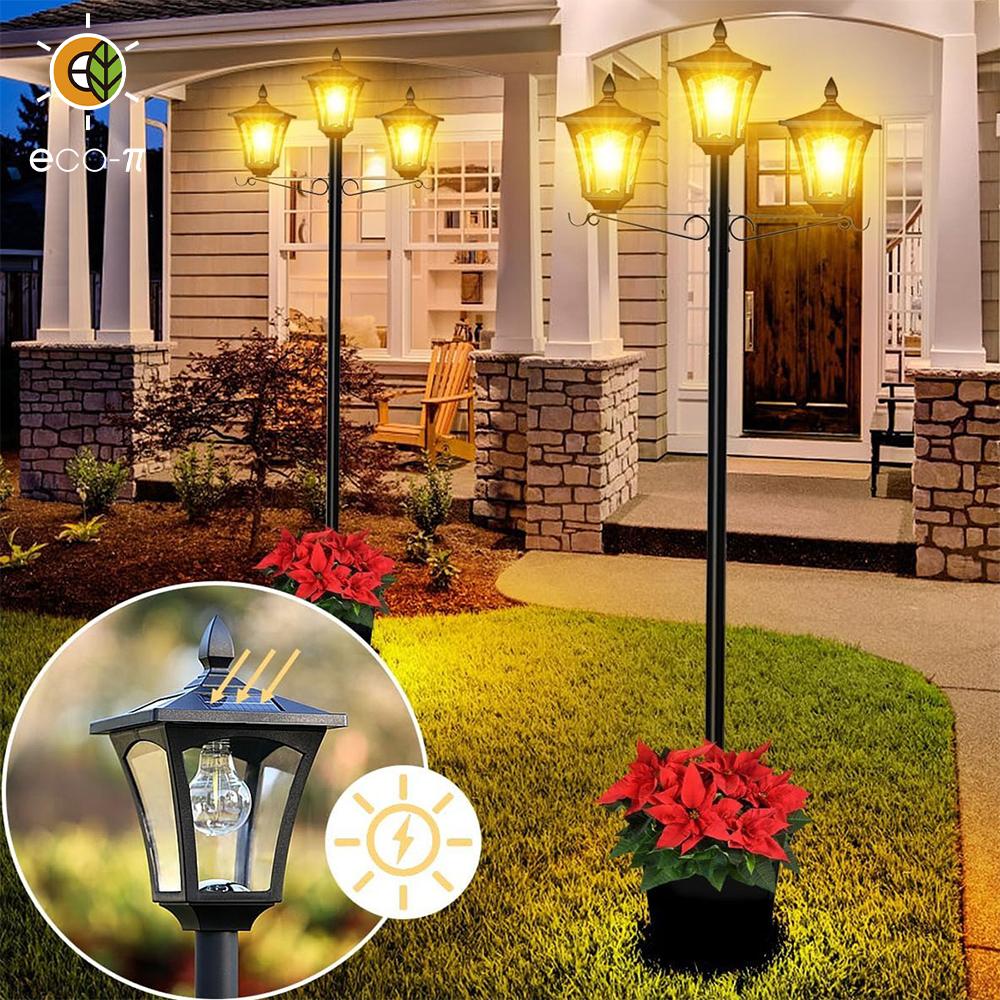 Hoodink 3-Head Solar Outdoor Post Light Waterproof with Clear Glass & Metal for Garden Fence Backyard Patio Lighting 200 Lumens IP65 Weather-Resistant