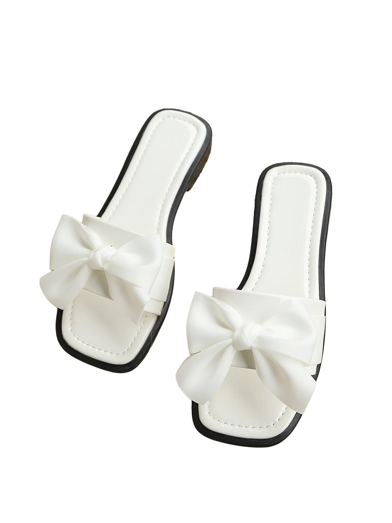 Burgundy Bow Flip Flops, Square Toe Design, Soft Sole Anti-Slip, Perfect for Spring Summer Fashion, Must-Have Comfortable Sandals