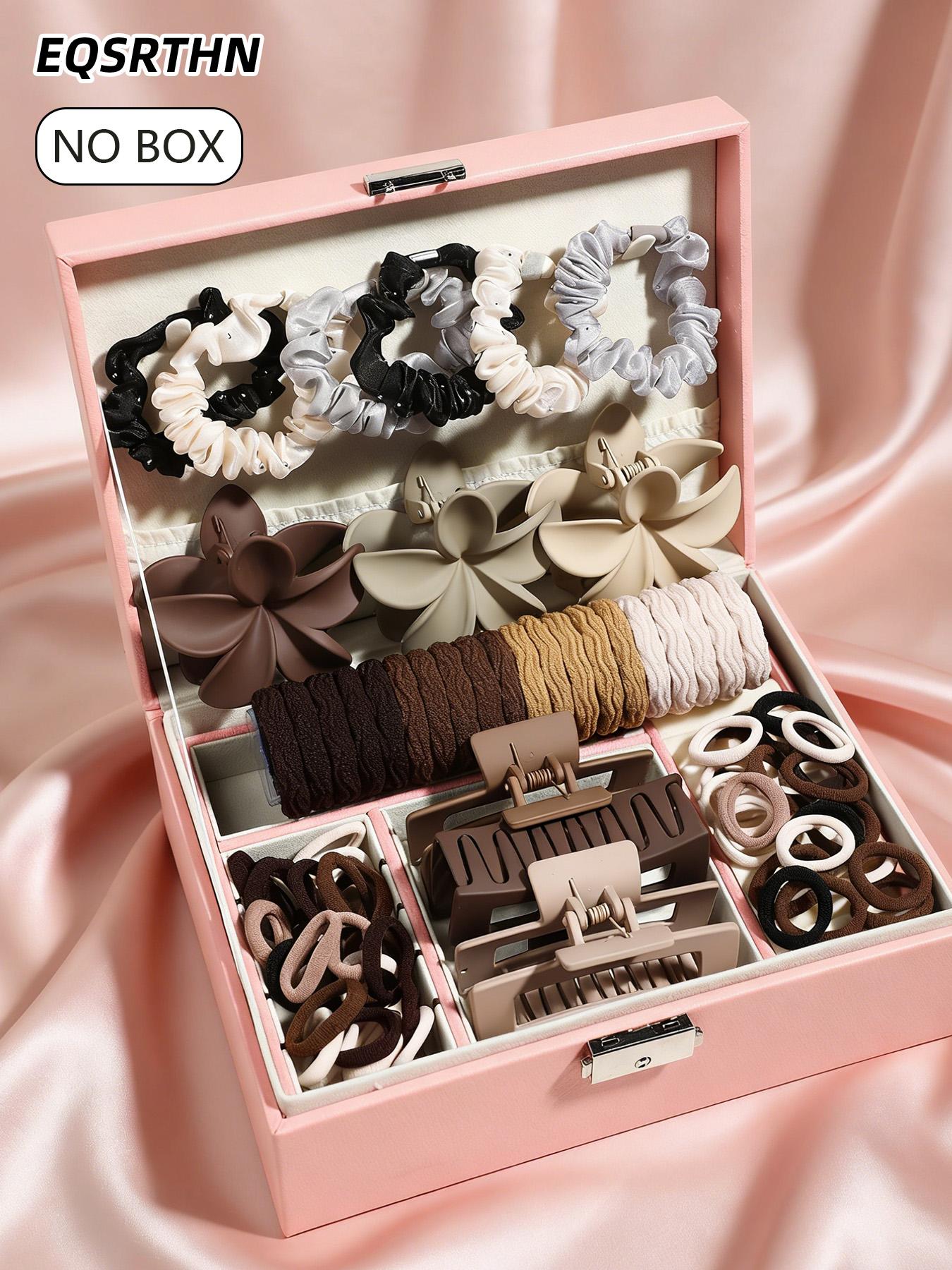 [Curry Hair Accessories Set 82 Pieces] The combination of the same clip and hair ring makes it easy to create elegant hairstyles. For daily travel/special occasions, women must have! Elastics