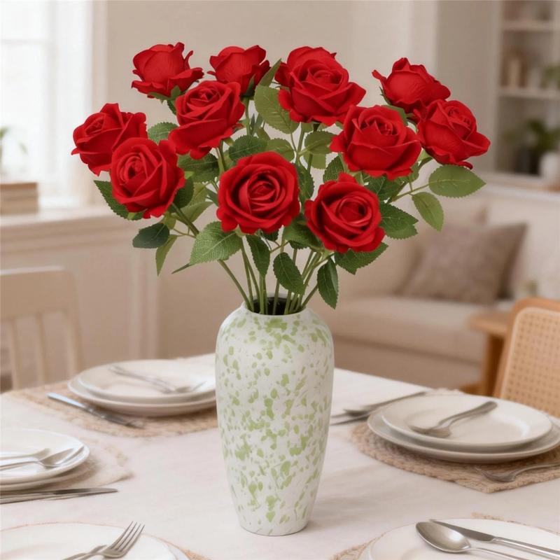 12pcs Artificial Rose Flowers, Wedding Decoration, Living Room Arrangement, Christmas Valentine's Day Birthday Party Decorations