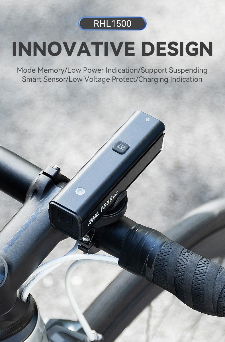 ROCKBROS 1500 Lumens Bike Light for Night Riding, 5000mAh USB-C Rechargeable Bike Headlight, Aluminium Alloy IPX6 Waterproof Bike Front Light, 5 Modes & Auto Mode Anti-Dazzling LED Bike Light
