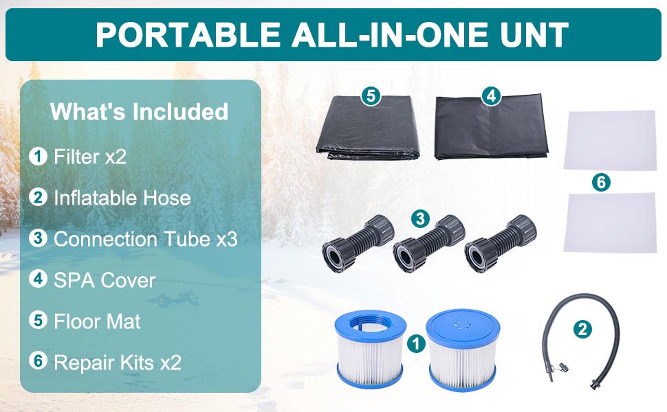 Lilypelle Large Bubble Massage Spa, Inflatable Hot Tub with130 Air Jets, PVC Cover, Pad and Pump, Durable Thick Materia, 4 Person Capacity, 73"x73"x25", Round