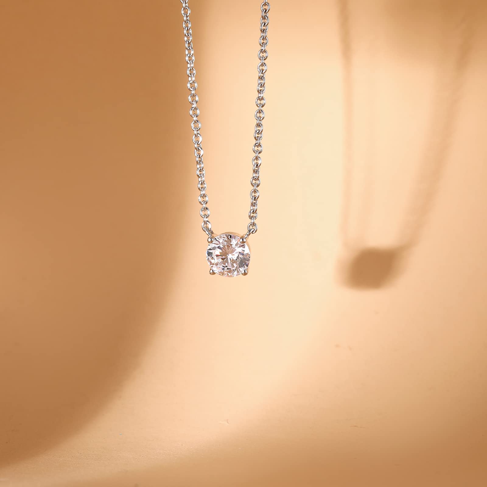 EAMTI 1.5CT 925 Sterling Silver Gold Plated Necklaces for Women Round Cut Solitaire CZ Pendant Necklace