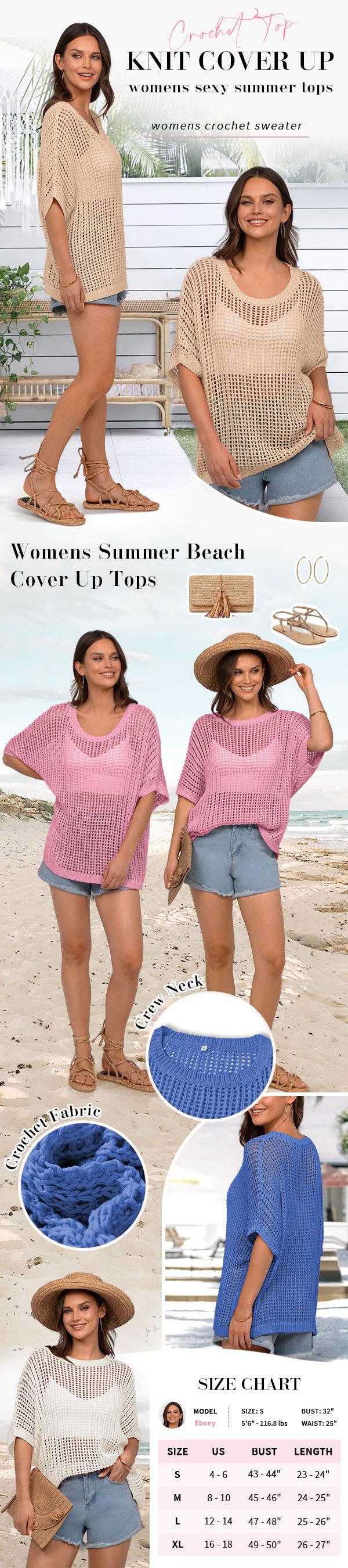 Womens Crewneck Tops Oversized Short Sleeve Mesh Knit Casual Sweater Shirts Beach Swimsuit Swim Cover Sexy Trendy Knitwear Cozy Basic Loose Womenswear