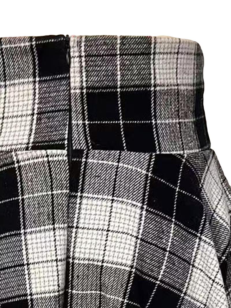 Women's Plaid Print Tie Front Split Thigh Shirt Skirt, Street Fashion Casual High Waist Long Skirt, Split Hem Skirt for Daily Outdoor Wear, Women's Bottoms for Spring & Fall