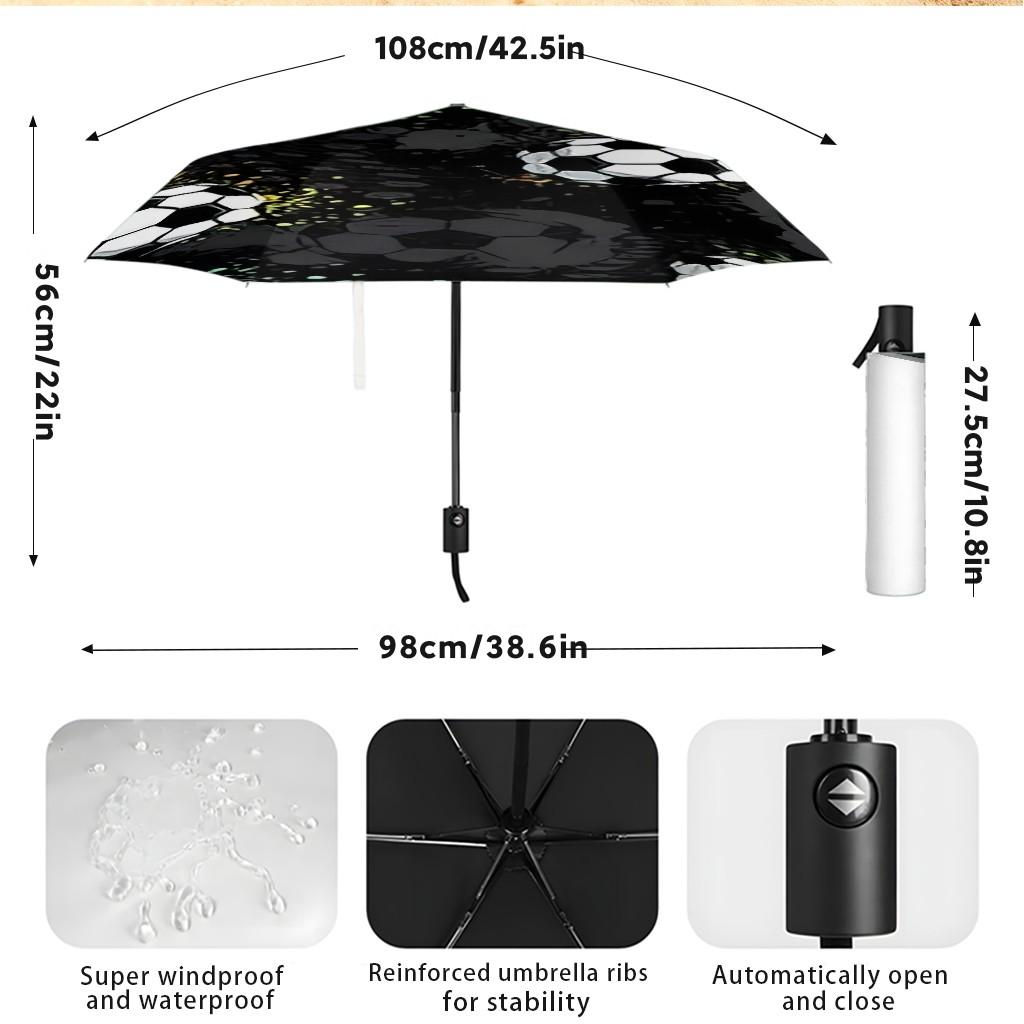 Football Field Pattern Umbrella, Automatic Folding, Sun Protection, Durable 8-Rib, Outdoor Use, Great Gift, World Cup Umbrella