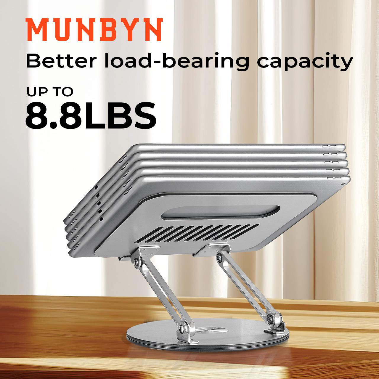 【 MUNBYN 360° Rotating Laptop Stand】Adjustable Foldable Aluminum Laptop Stand, 2-in-1 Multifunctional Laptop Stand Hub for Gaming laptop & Mobile stand,Gray