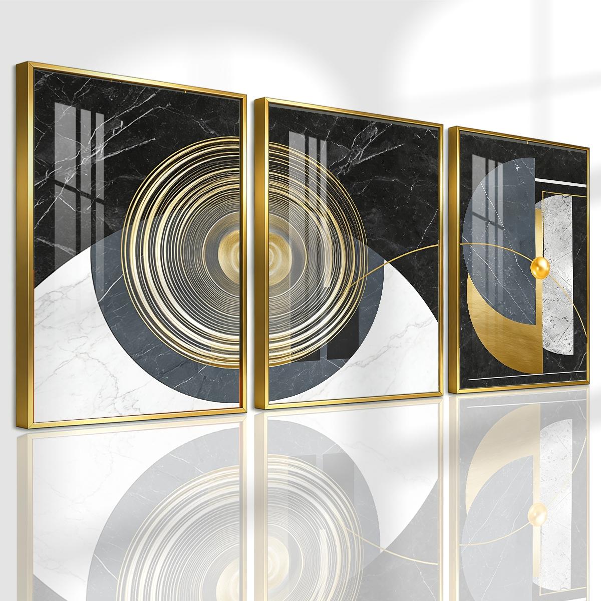 3 Counts Aluminum Alloy Framed Painting, Geometric Abstract Gold And Marble Art, Home Decoration For Living Room, Bedroom, Office, Restaurant, Hallway Wall Decor, Odorless Print Artwork, Luxury Perfect Gift For Friends And Family