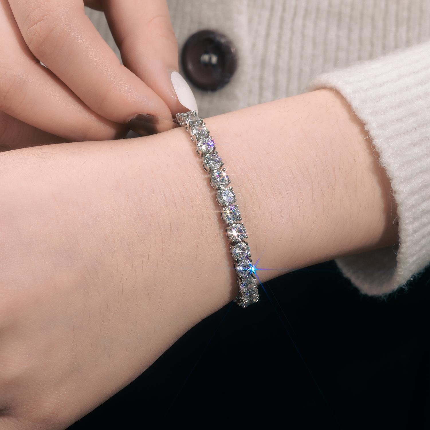 ICEOUTBOX D VVS1 Moissanite Tennis Bracelet Original s925 Sterling Silver Plated 18k White Gold with GRA Bracelets for Women Man