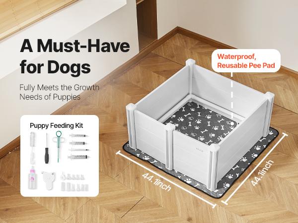 fathersdaygift  VEVOR Dogs Whelping Box, 38.6x 38.6x 18.1 inch, Plastic PVC Puppies Playpen with Height Adjustable Door and Washable Pee Pad, Anti-Deformation Indoor Puppy Play Pen for Medium Breed Dogs, Milk White
