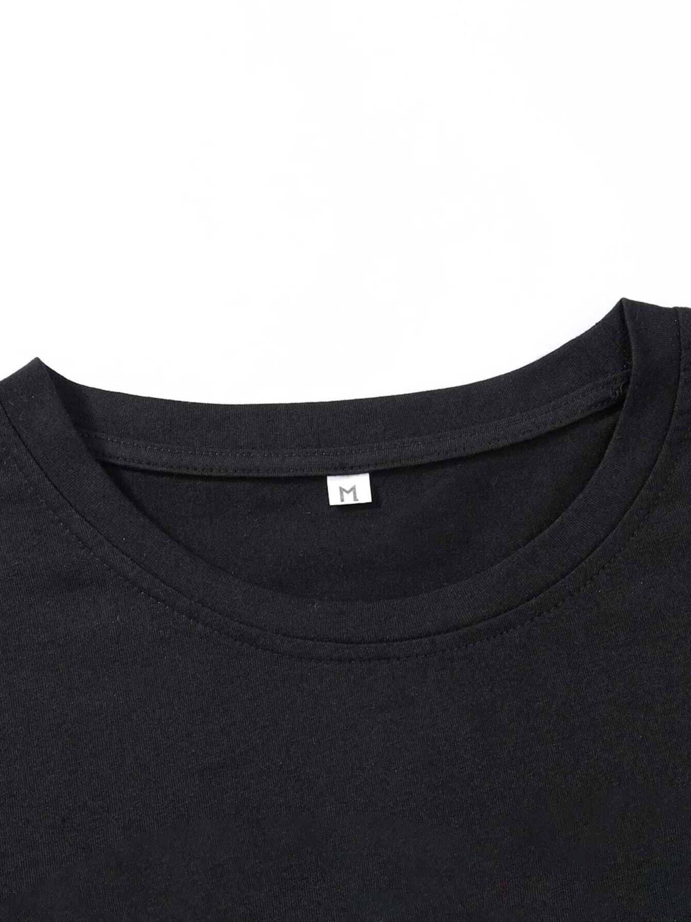 Breathable Soft Casual Streetwear Loose-Fit Round Neck Skull Girl Print Knit T-Shirt Set, Summer Fashion Comfortable Versatile Everyday Graphic Top, Pack of 3, Casual Everyday Tops