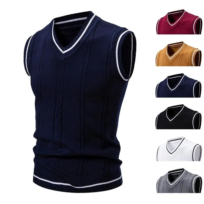 Men's New Sleeveless Fashion Embroidered V-neck Casual Lined Vest Men's Top