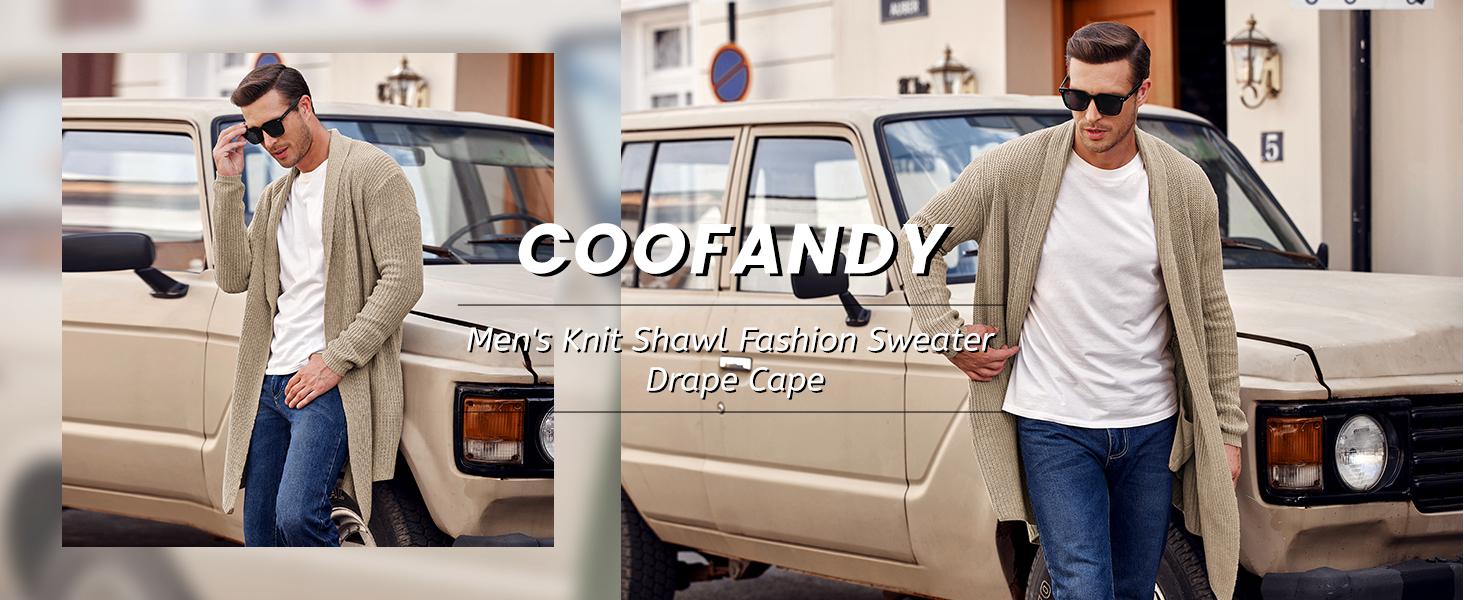 COOFANDY Men's Shawl Collar Long Cardigan Knit Ruffle Fashion Sweater Drape Cape Soft Matching Casual Basic Classic 100% Polyester Dry Clean Only Hand Wash Only Imported Knitwear Knitted