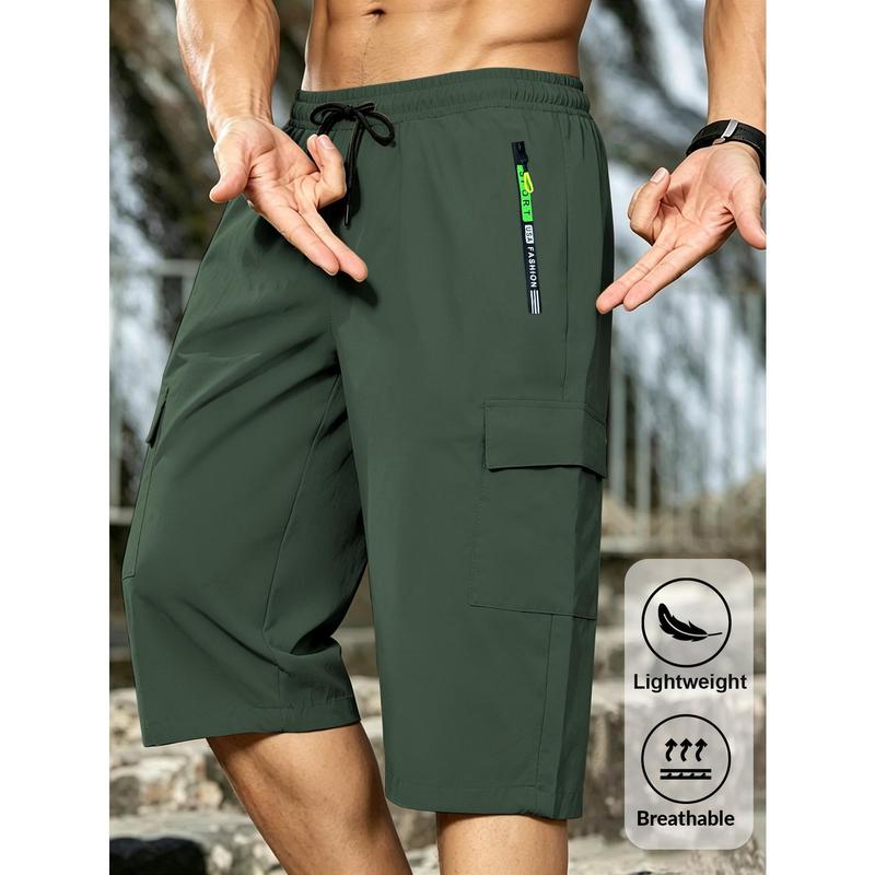 Men's Loose-Fit Lightweight Breathable Summer Sports Shorts - Male Clothing, Letter Zipper Side Pockets, Suitable for Hiking, Running, Running Shorts