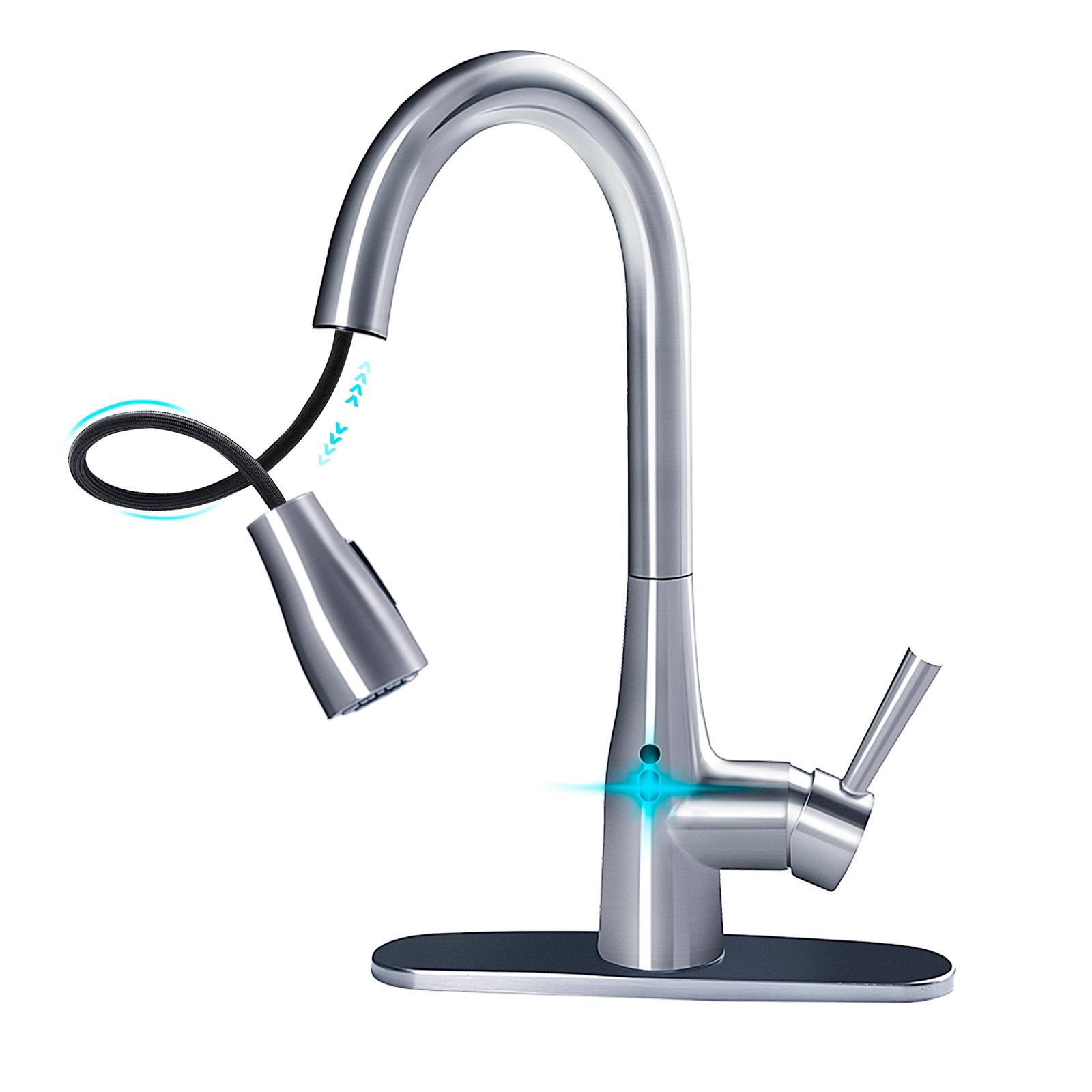 Touchless Kitchen Faucet with Pull Down Sprayer, Adjustable Water Flow, 270° Handle Rotation, Motion Sensor, 1 or 3 Hole Sink