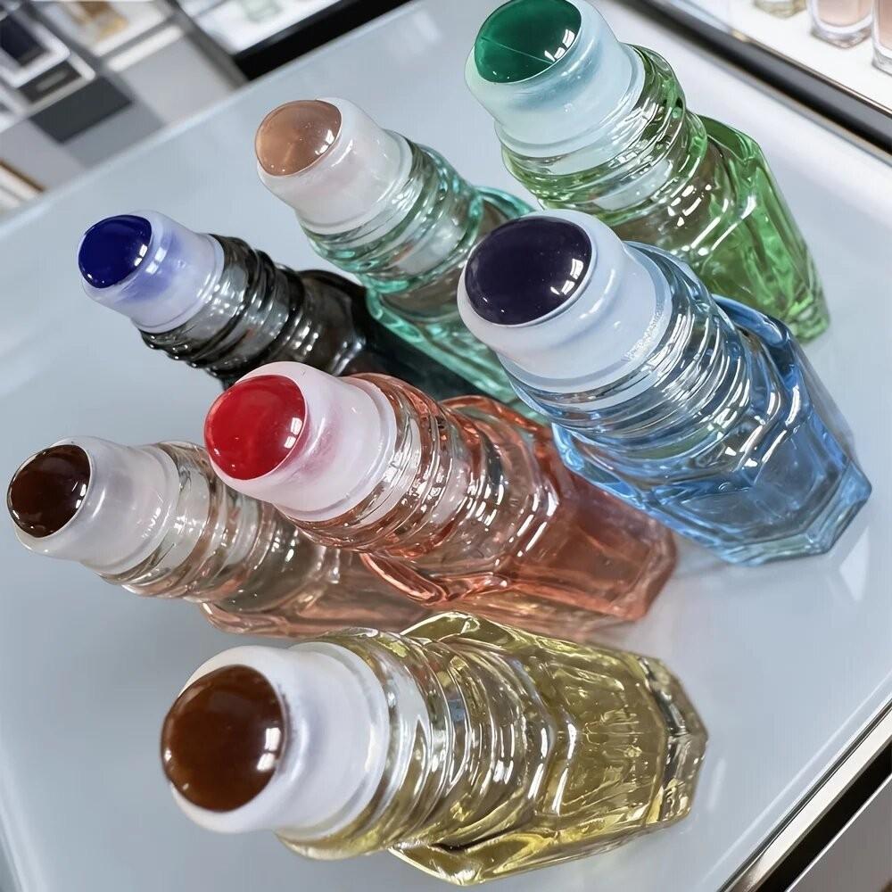 7-Piece Gemstone-Shaped Rollerball Bottles, Glass Essential Oil Containers, Aromatherapy, Travel-Friendly, Perfect Gift, DIY Perfume