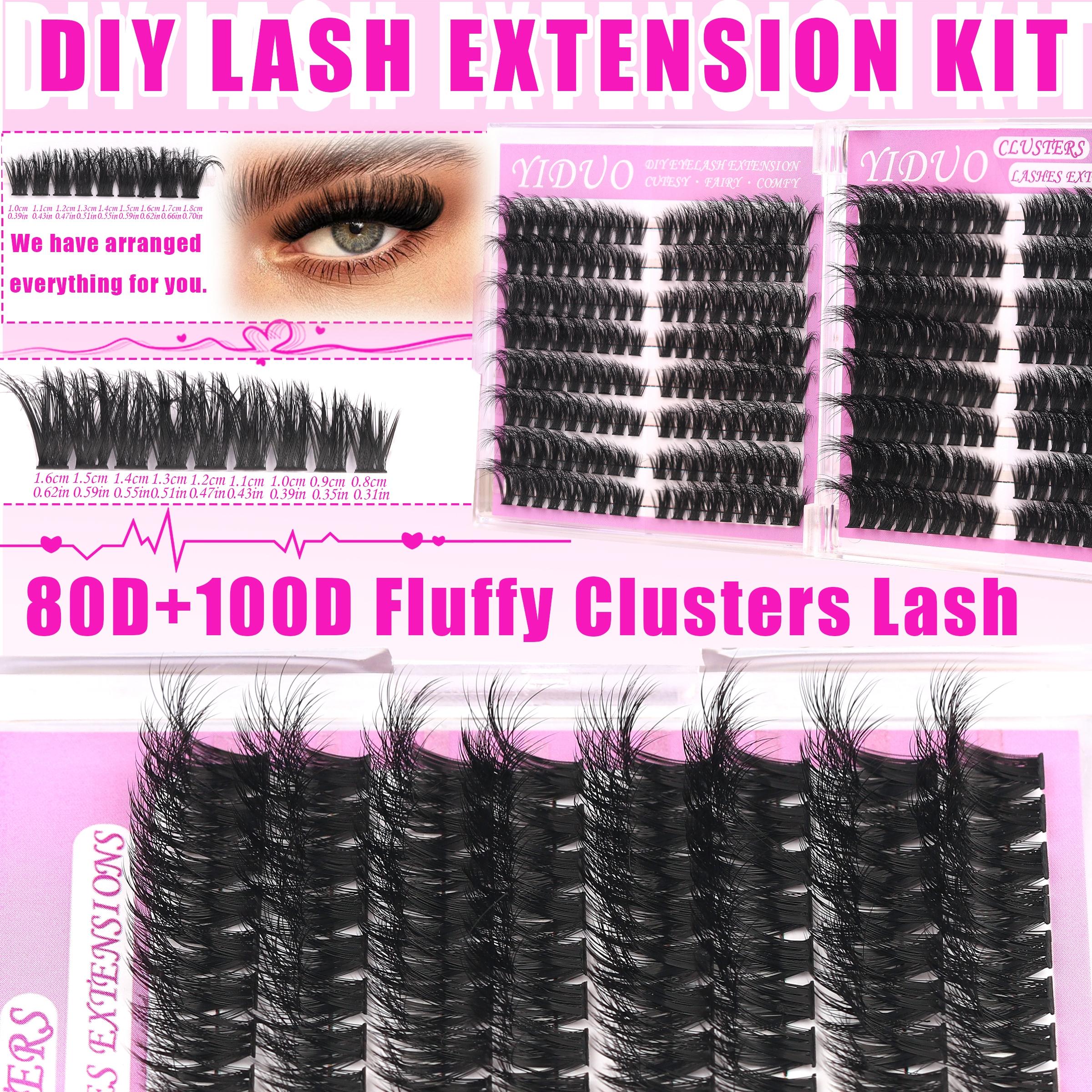 YIDUO 6 Styles Lash Clusters Kit Gift Packs Fairy Cat Eye Eyelash Extensions Makeup Bag Set Fluffy Volume Eyelashes Fluffy Manga Wispy C-curly Soft Individual DIY Lash Clusters Kit Extension Soft comfortable Easy Apply Natural Look for Makeup Daily Life