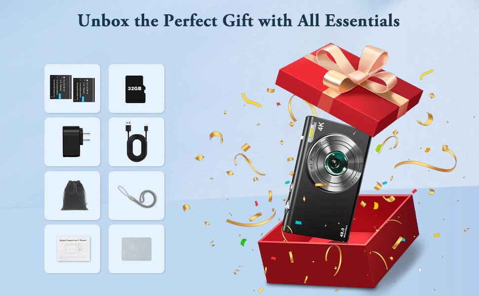 4K Autofocus Digital Camera for Photography & Video | 48MP, 16X Zoom, Anti-Shake, 32GB Card + 2 Batteries – Perfect for Teens & Beginners