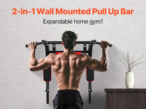 VEVOR Multifunctional Pull Up Bar, Wall Mounted Chin Up Bar Dip Station for Home Gym, Heavy Duty Steel Upper Body Workout Pull Ups, Power Tower Set Training Equipment Fitness, 440 lbs Weight Capacity