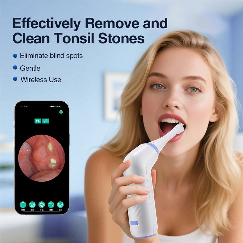Visible Electric Throat Tonsils Stone Remover with Camera LED Light, 3 Suction Levels Oral Cleaning Tool, Dental Cleaner