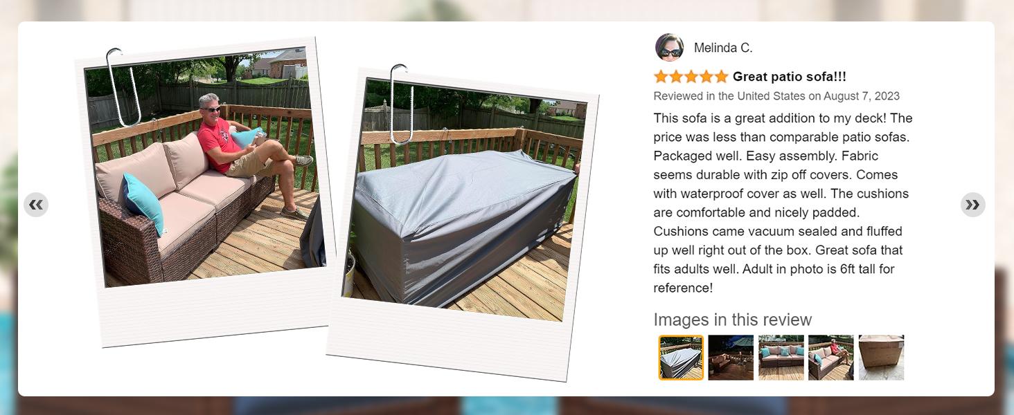 UDPATIO 3-Seat Patio Wicker Sofa, Outdoor Rattan Sectional Couch Furniture Steel Frame w/Furniture Cover Non-Slip Cushion and Deep Seating High