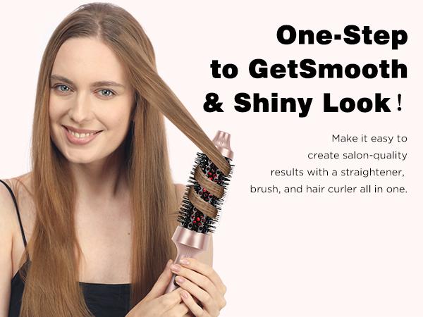 【UPGRADE】1.5 Inch Thermal Curling Brush – Smooth Blowout & Long-Lasting Waves with Negative Ionic Technology, Dual Voltage，Heated Round Brush for Smooth Style & Natural Waves，Easy to Use Valentine's Day Gift Idear for Women Hair Styling Kit