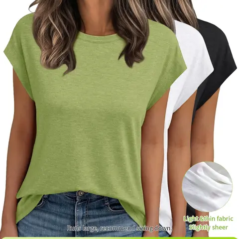 1/3pcs Women's Cap Sleeve Tops for Summer, Soft Stretchy Versatile Shirts, Casual Plain Soft, Cute Fitted Short Sleeve, Office Casual Date Everyday Wear