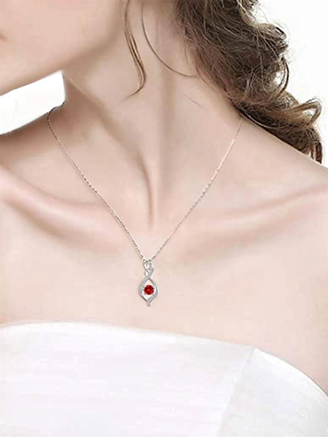 1 PC Charm Red Cubic Zirconia Necklace Pendant For Women Valentine's Day Gift Wedding Jewelry