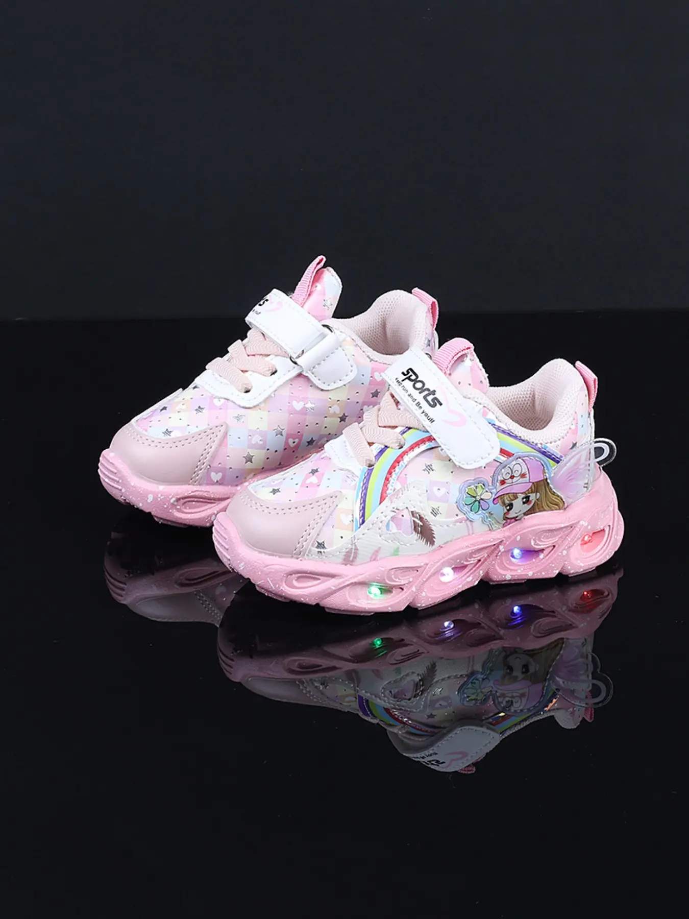 New Spring Summer 2026 Baby Girl Shoes, Leather Mesh Sports Shoes, Casual Kids' Light-Up Running Shoes, Comfortable Footwear