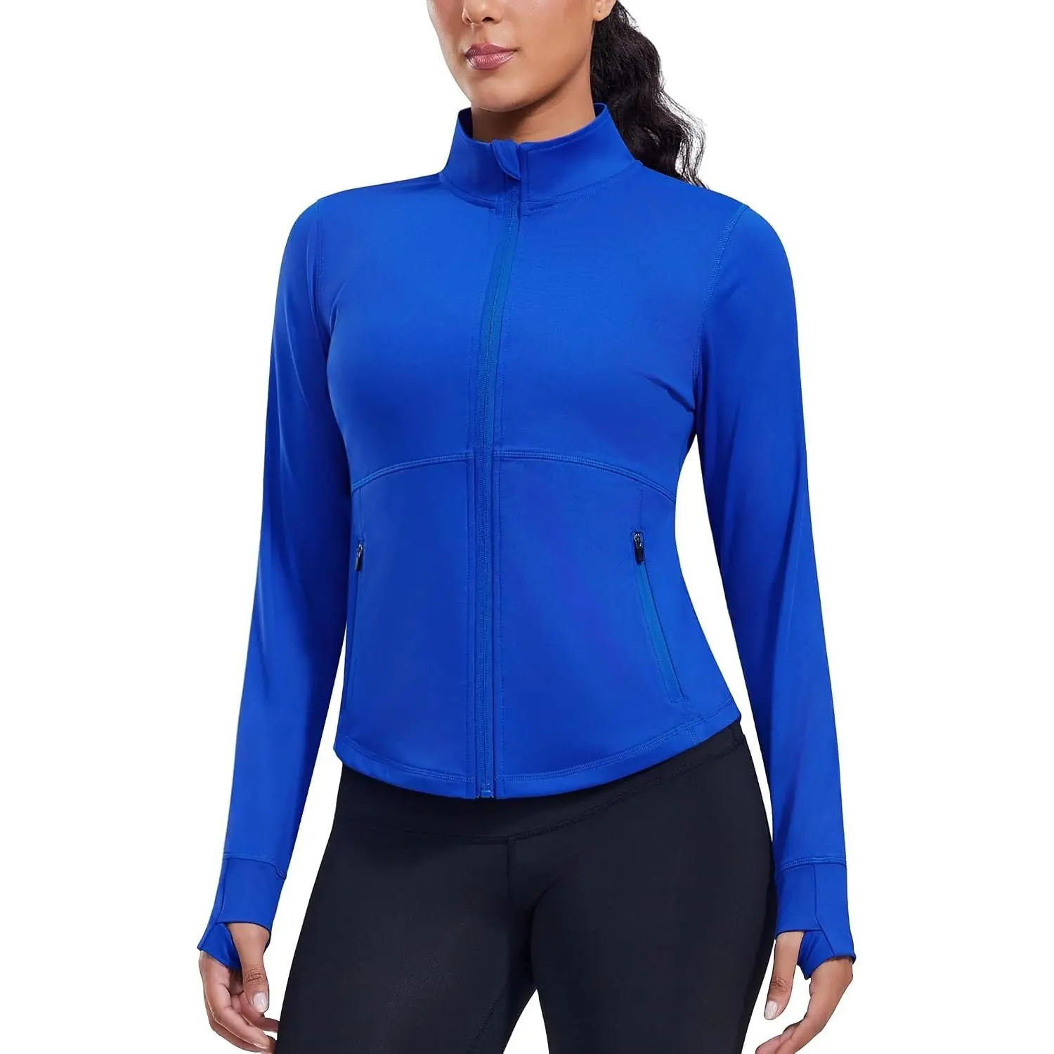 Women's Cropped Workout Jacket Lightweight Full Zip Running Jacket | Comfy Slim Fit, Athletic Jackets with Thumb Holes, Zip Up, Long Sleeves, Gym/Running/Fitness