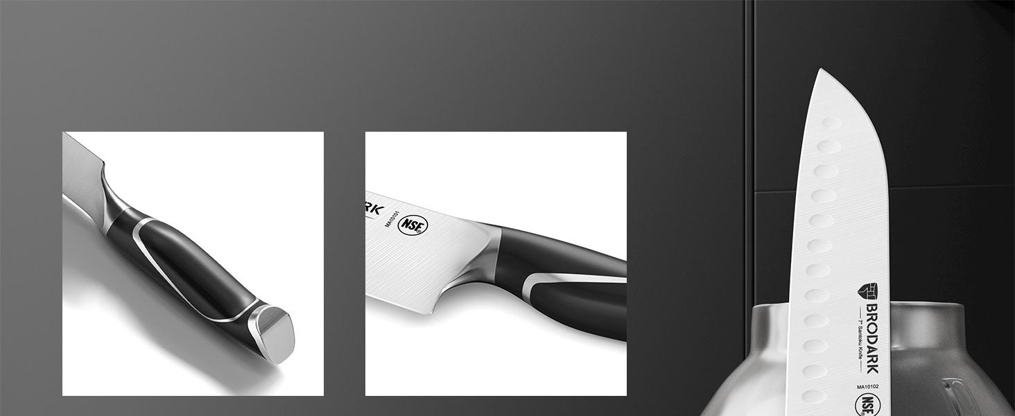 BRODARK Eclipse Series Kitchen Knife Sets with Block and Built-in Sharpener, 15 Pcs Full Tang Professional Chef Knife Set, NSF Certified Food Grade Stainless Steel Cutlery Set, Outdoorfun