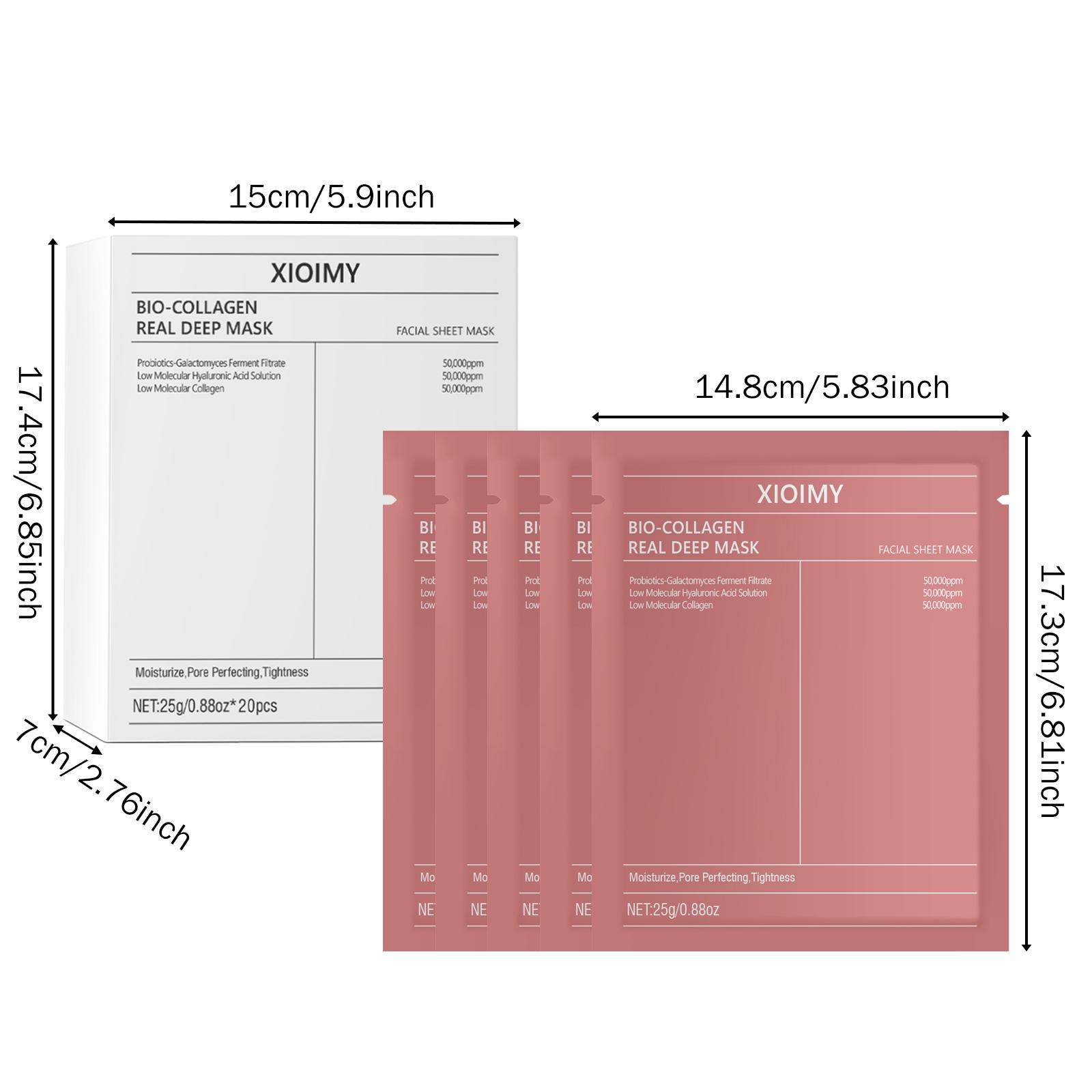 20pcs Bio Collagen Intense Hydration Mask, Deep Moisturizing & Brightening, Rich in Hyaluronic Acid, Nourishes Skin & Anti-Dryness