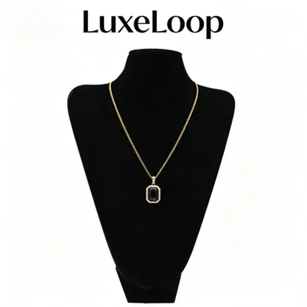LuxeLoop Emerald Cut Colorful Crystal Pendant Necklace, Rectangle Bezel Set Charm Chain, Gold & Silver Tone Stackable Minimalist Unisex Jewelry, Vintage Rectangular Pendant for Daily Outfit, Fashion Birthday Holiday Gift for Men & Women