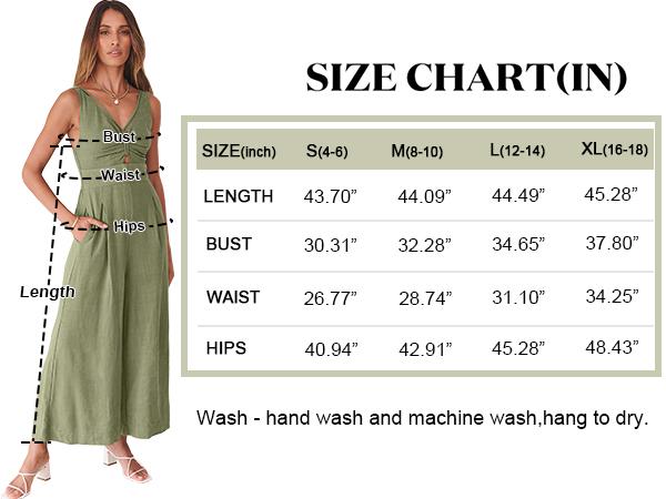 ANRABESS Women's Summer Wide Leg Jumpsuits V Neck Sleeveless High Waist Vacation Linen Rompers Casual Overalls