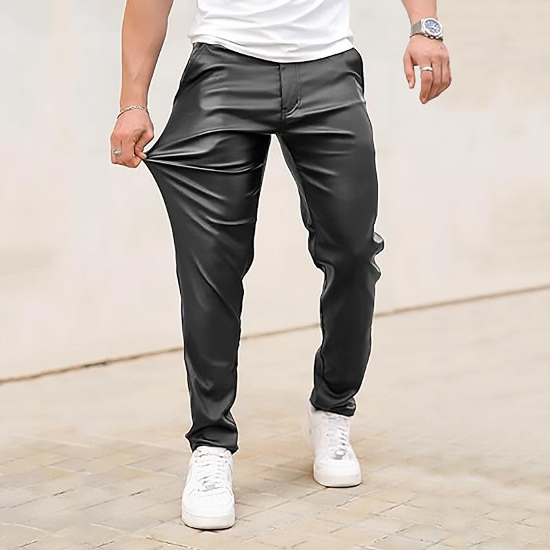 GINGTTO Mens Slim Fit Pants Stretch Pu Faux Leather Motorcycle Biker Pants