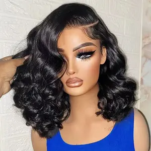 220% Density Body Wave Wear And Go Glueless Human Hair Wigs Bob Wigs For Women Ready To Wear Pre Cut 13x4 Front Wig No Lace