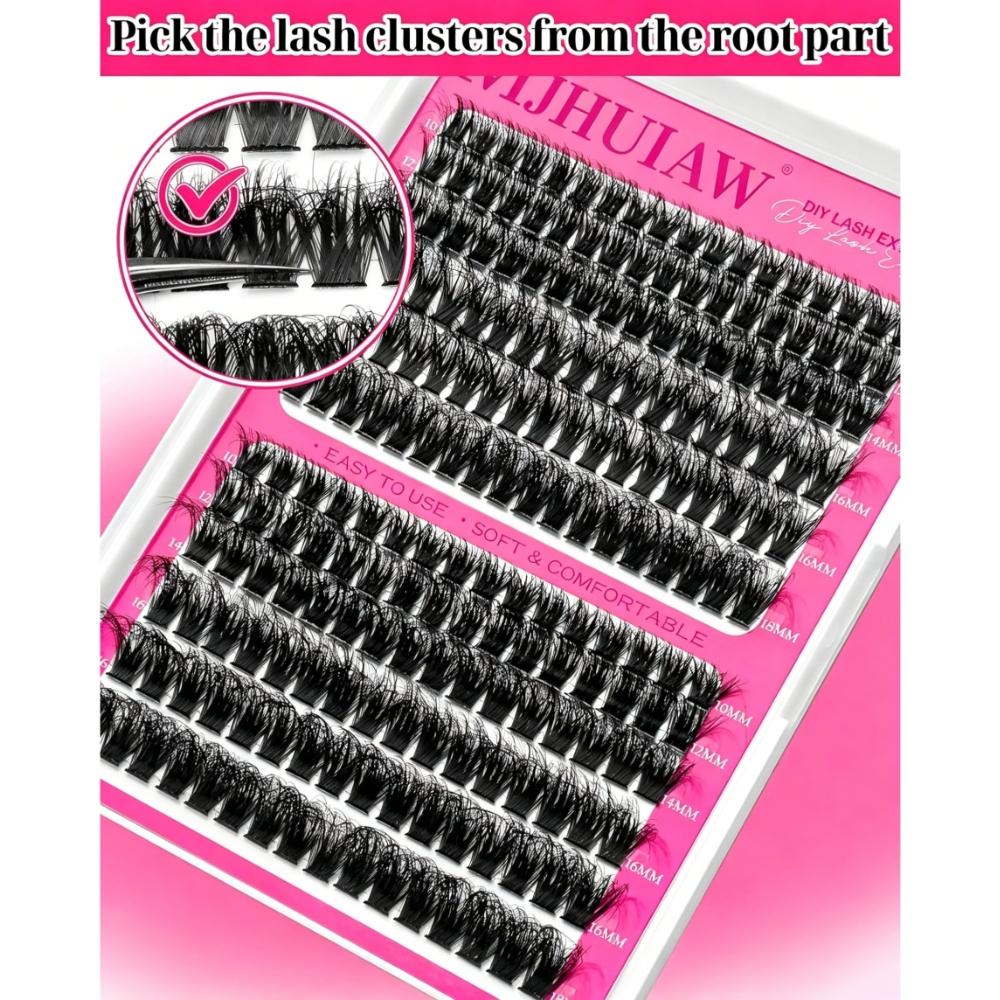 HJHUIAW 4 Styles Lash Clusters Kit 864Pcs Eyelash Clusters Lash Kit Volume Lashes Clusters D Curl DIY Individual False Eyelashes with 2 Bond&Seal Wispy Bulk Cluster Eyelash Extensions Kit De Pestañas