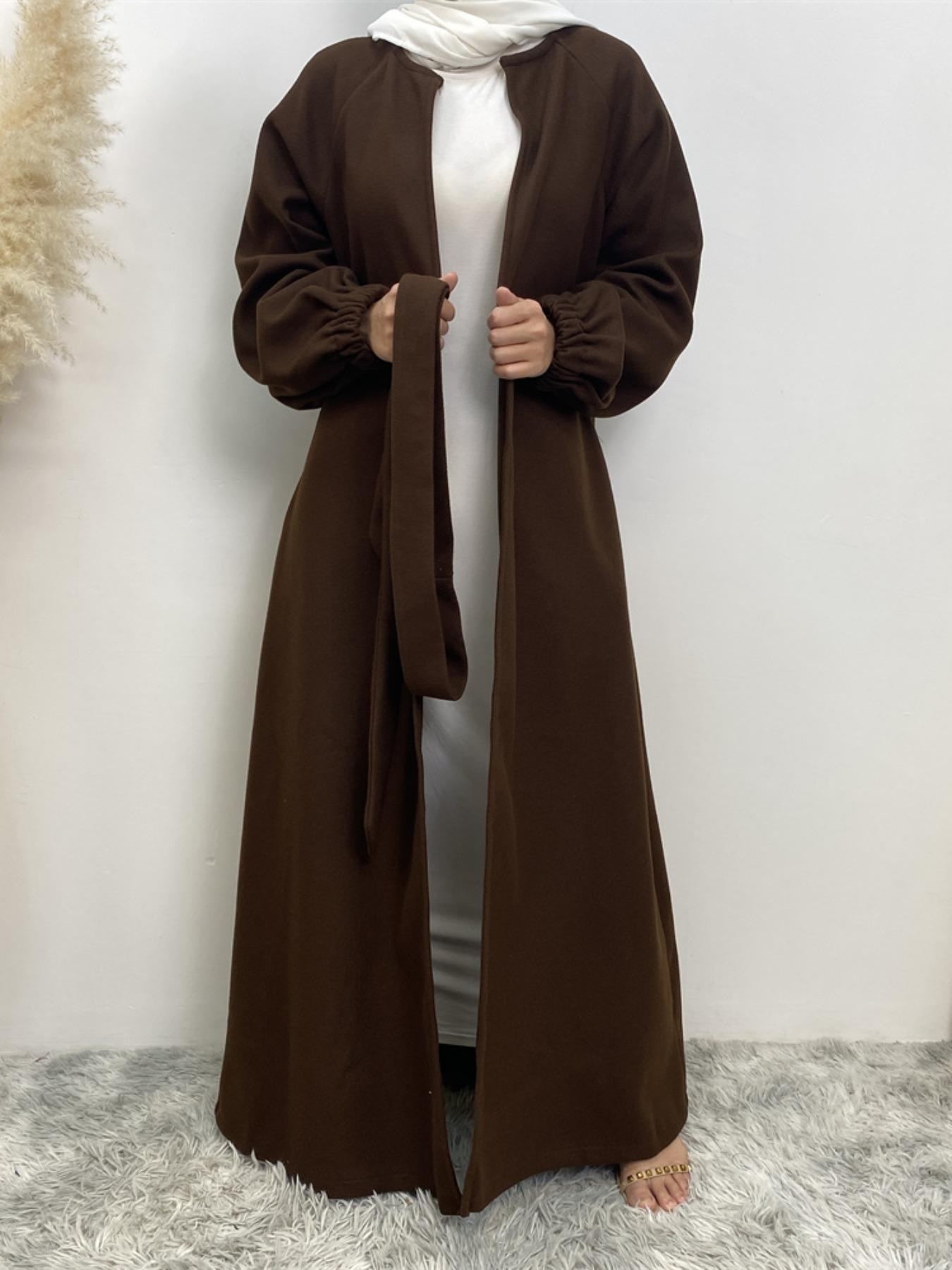 Fashion Slim Fit Muslim Cardigan, Long Sleeve European Style Jacket with Pockets, Casual Fall & Winter Wear for Women, Cover Up Cardigan