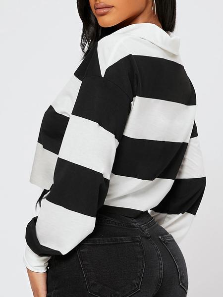 Women's Casual Striped Long Sleeve Shirt Collar Top, Fitted Woven Fabric, All Season Wear, Comfortable Commuter Style Tee, Casual Fashion Shirt, Womenswear