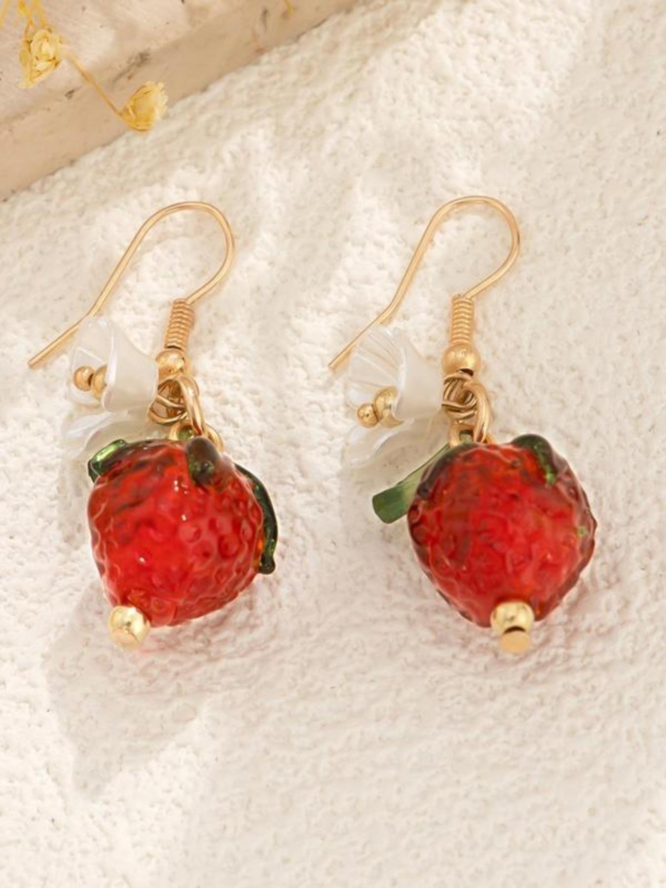 Cute Strawberry Pendant Earrings, Fashion Flower Dangle Earrings, Adorable Accessories for Women, Stylish Jewelry for Everyday Wear