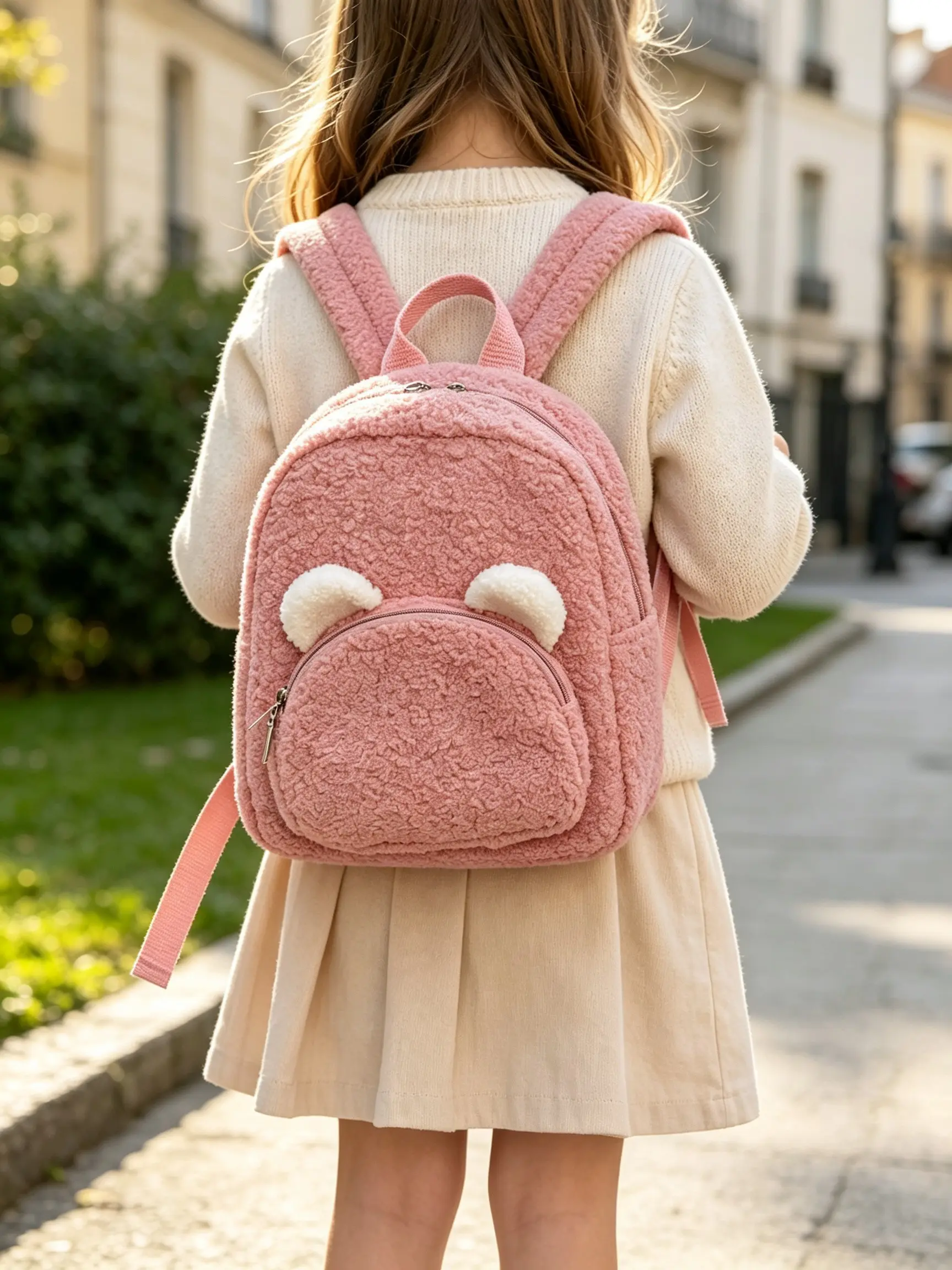 Cute Cartoon Mini Backpack, Plush Teddy Bear Ears Design, Lightweight Dual Shoulder Bag, Ideal for Girls & Kids Daily Use, Kawaii Backpack