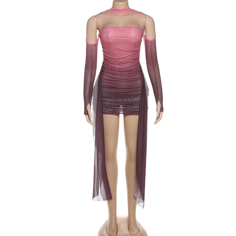 DOUCIU Summer Bachelorette Party Sexy Hot Personality Cool Mature Women'S Thin Mesh See-Through Mini Hip Wrap Dress